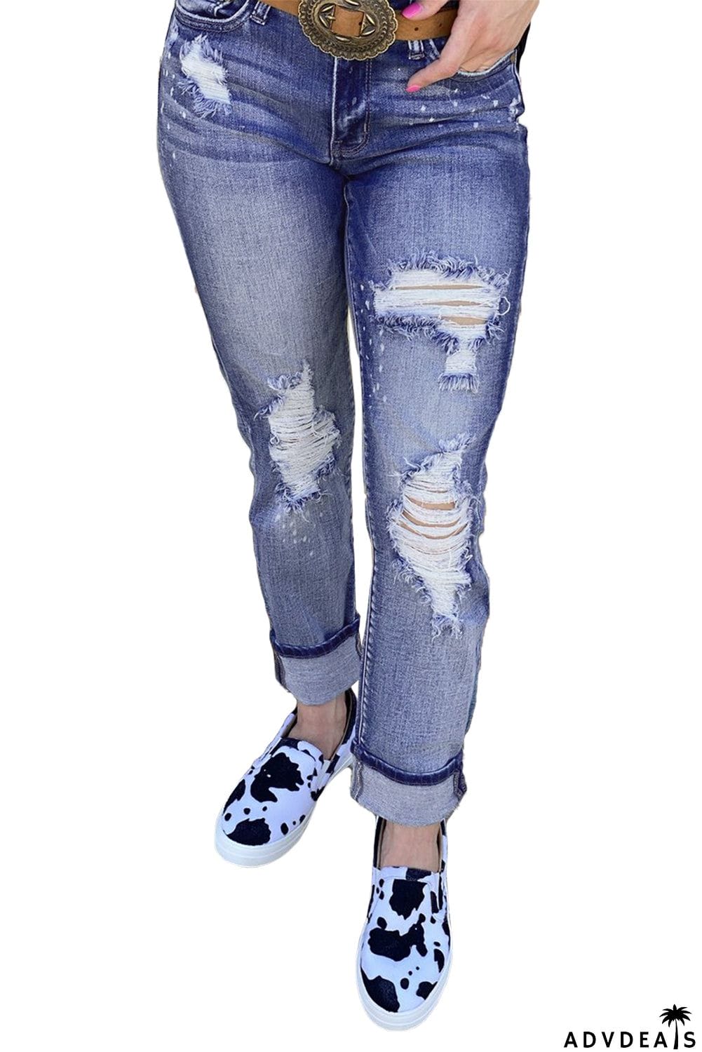 Splatter Boyfriend Straight Ripped Jeans