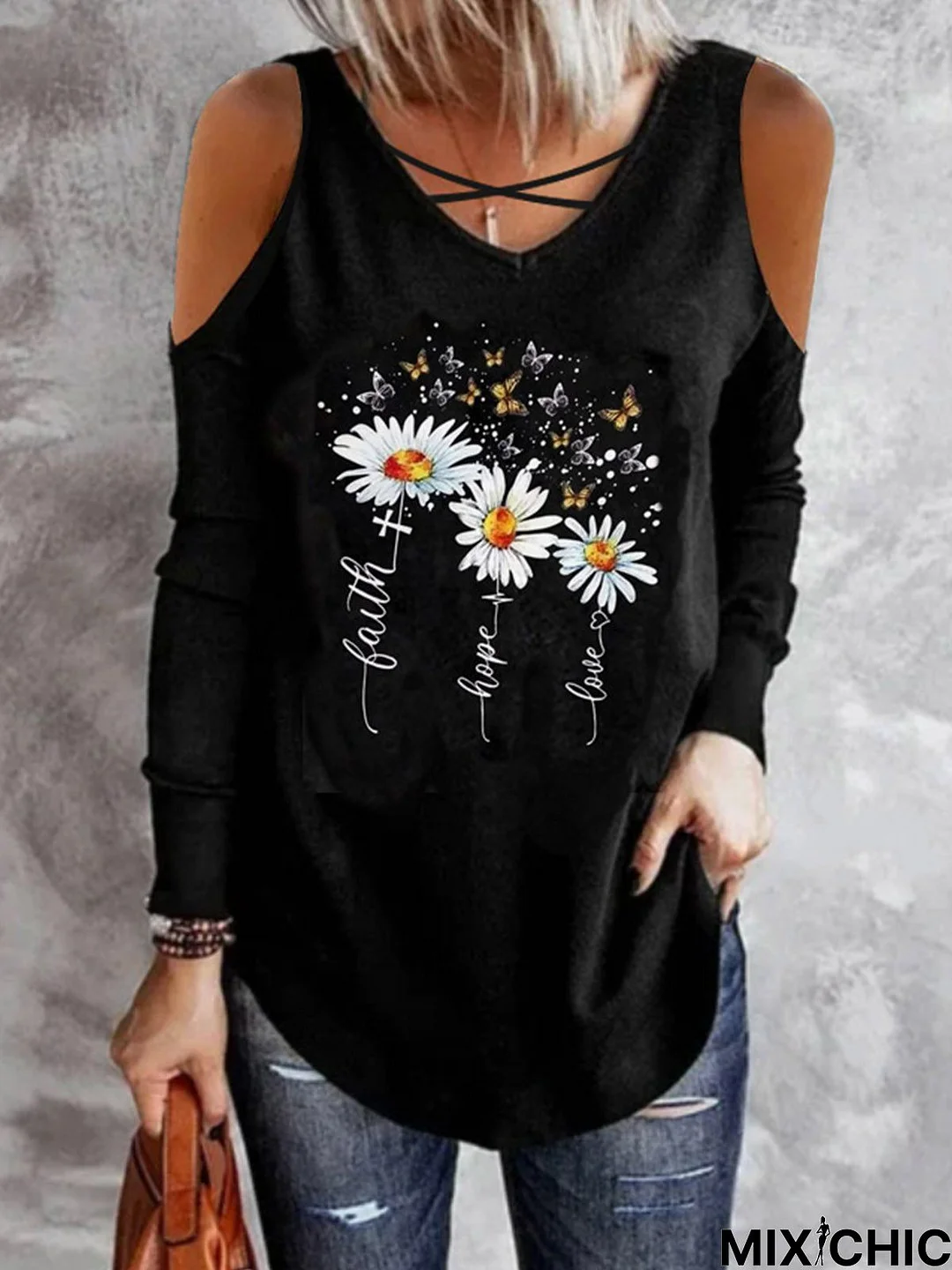 Casual Floral Long Sleeve Tunic T-Shirt