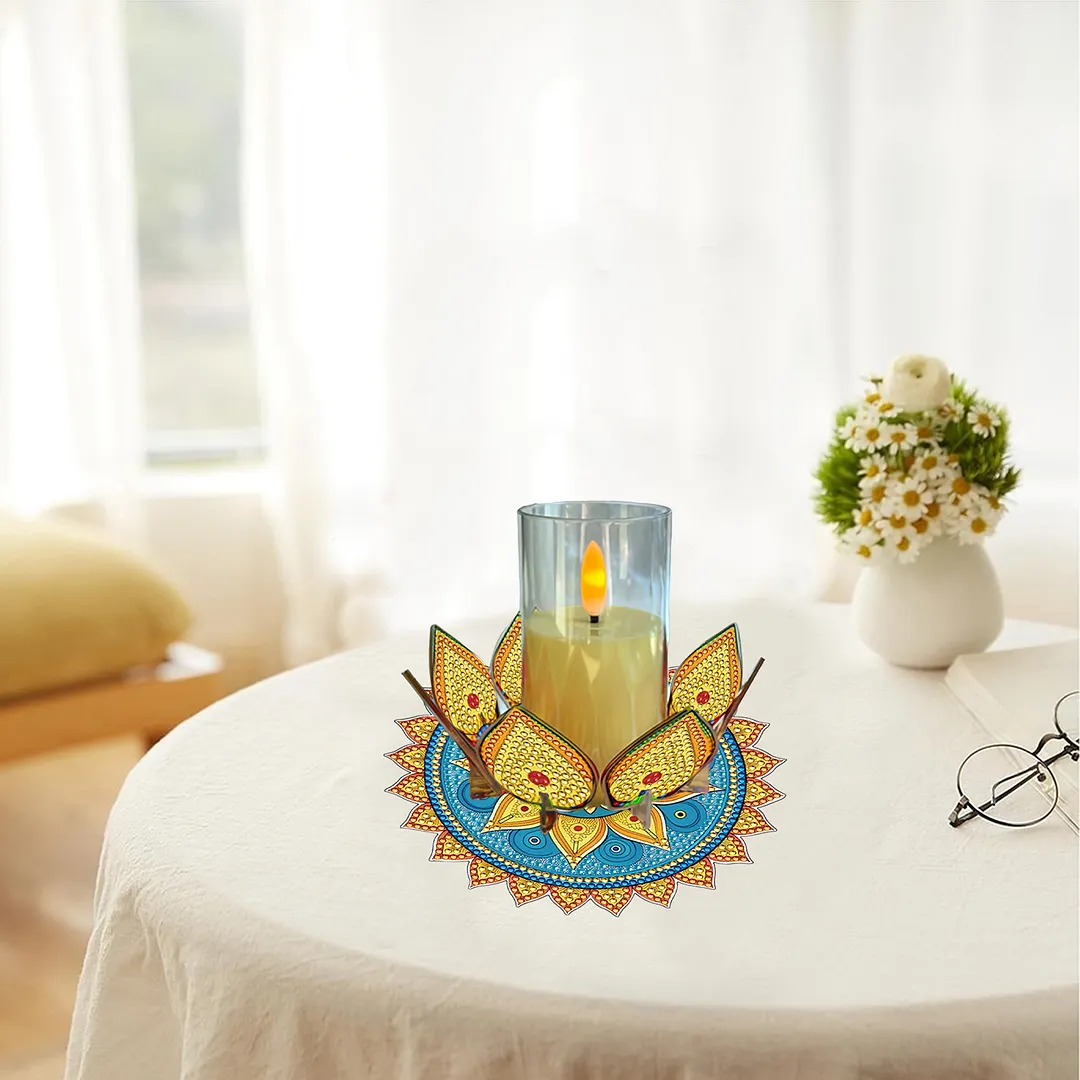 Mandala Lotus-I Acrylic DIY Diamond Painting Candle Holders Without Candles Crystal Painting Tealight Candle Stand Table Centerpiece for Adults Beginners Home Party Decor