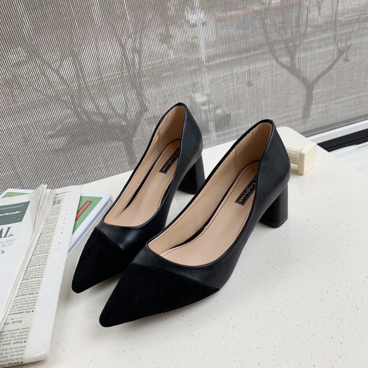 2020 summer new women thick with shallow Colorblock Women Shoes Pointed Toe Pumps Dress High Heels  comfortable single shoes k11