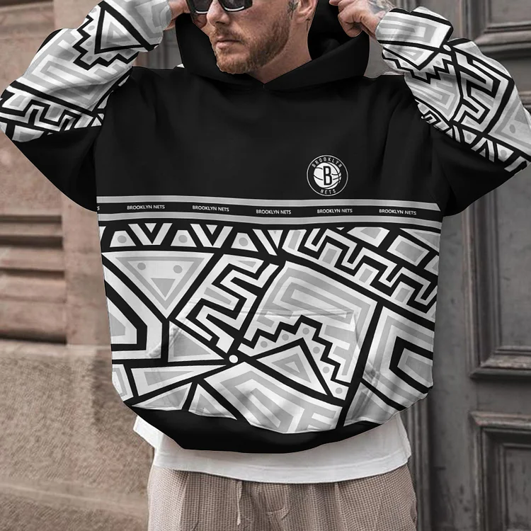Brooklyn Nets Printed Hooded Pocket Pullover Hoodie