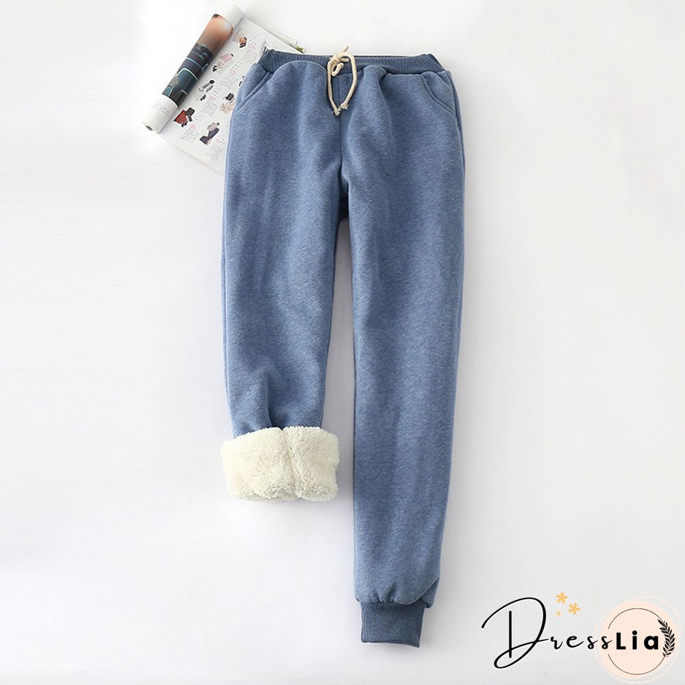 Winter Lambskin Thicker Elastic Waist Pants Loose Solid Color Cotton Harem Pants Women Casual Warm Trousers