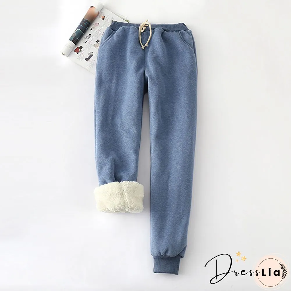 Winter Lambskin Thicker Elastic Waist Pants Loose Solid Color Cotton Harem Pants Women Casual Warm Trousers
