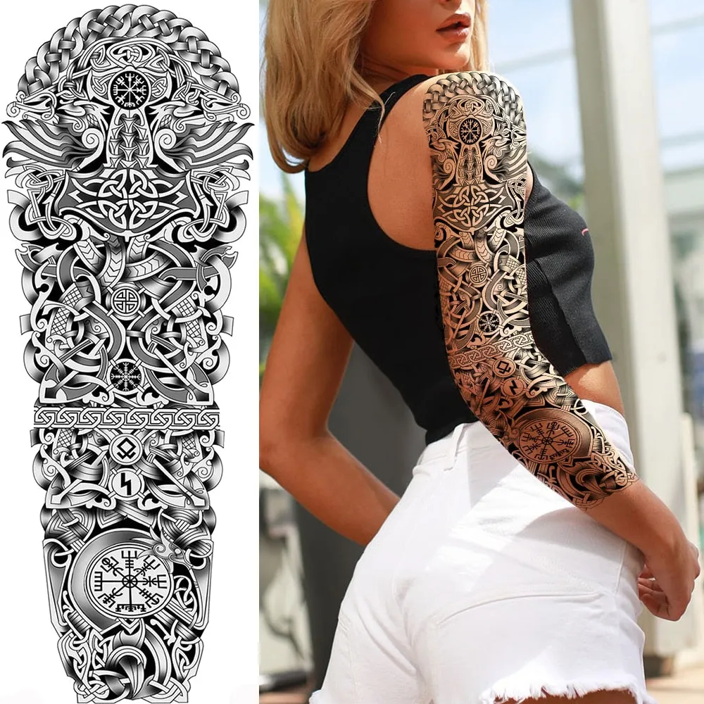 Body Art Full Arm Leg Sleeve Tatoo Big Animal Tiger Lion Temporary Tattoos For Men Women Water Transfer Fake Tattoo Stickers