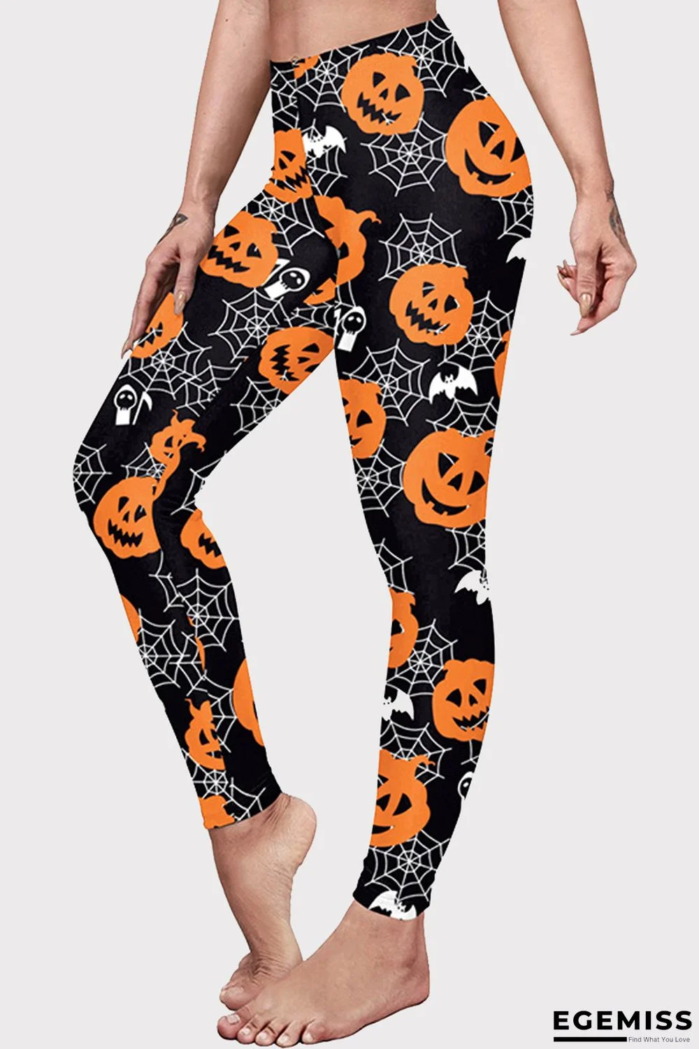 Black Halloween Fashion Casual Basic Print High Waist Skinny Trousers | EGEMISS
