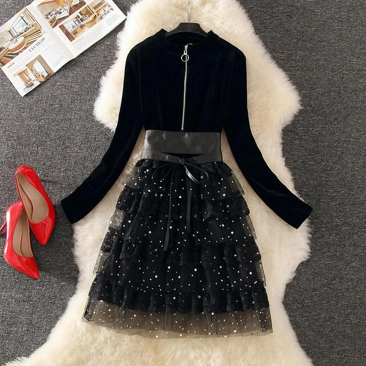 Black Fairy Paillette Layers Dress SP13421