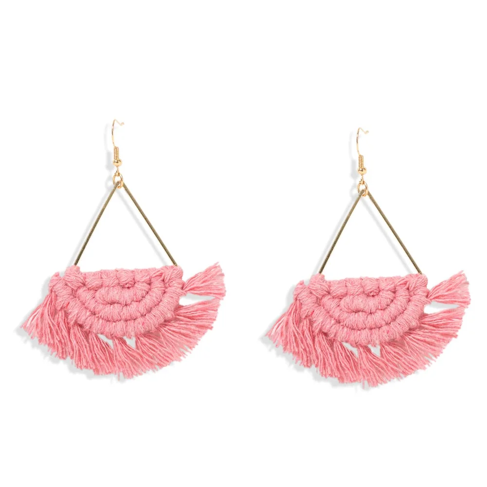Dvacaman 2020 New Design Bohemian Leaf Shape Tassel Earrings For Women Fashion Weave Macrame Cotton Thread Earrings Drop Jewelry