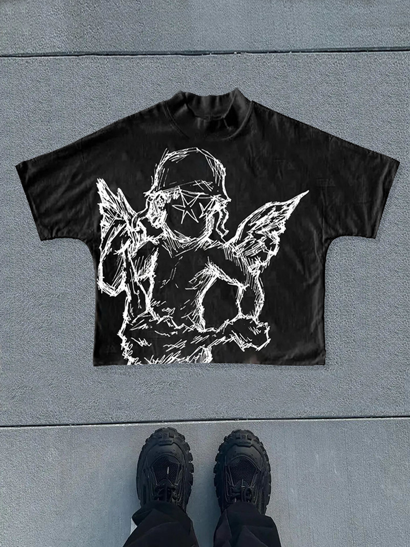 Ninedge Art Basic Angel Print Short Sleeve T-Shirt