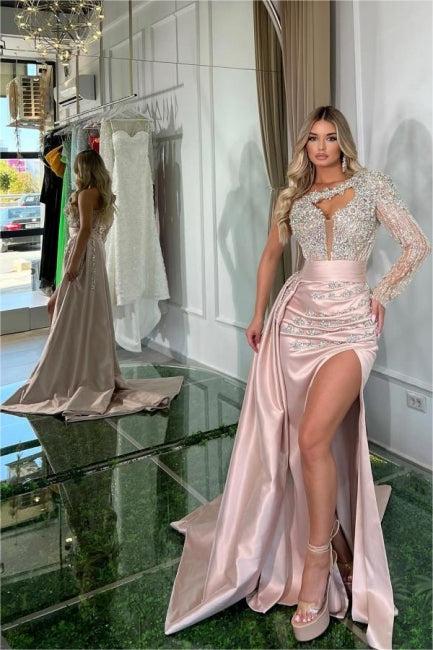 Oknass Glamorous One Shoulder Pleated Long Mermaid Prom Dress With Bead Embroidery