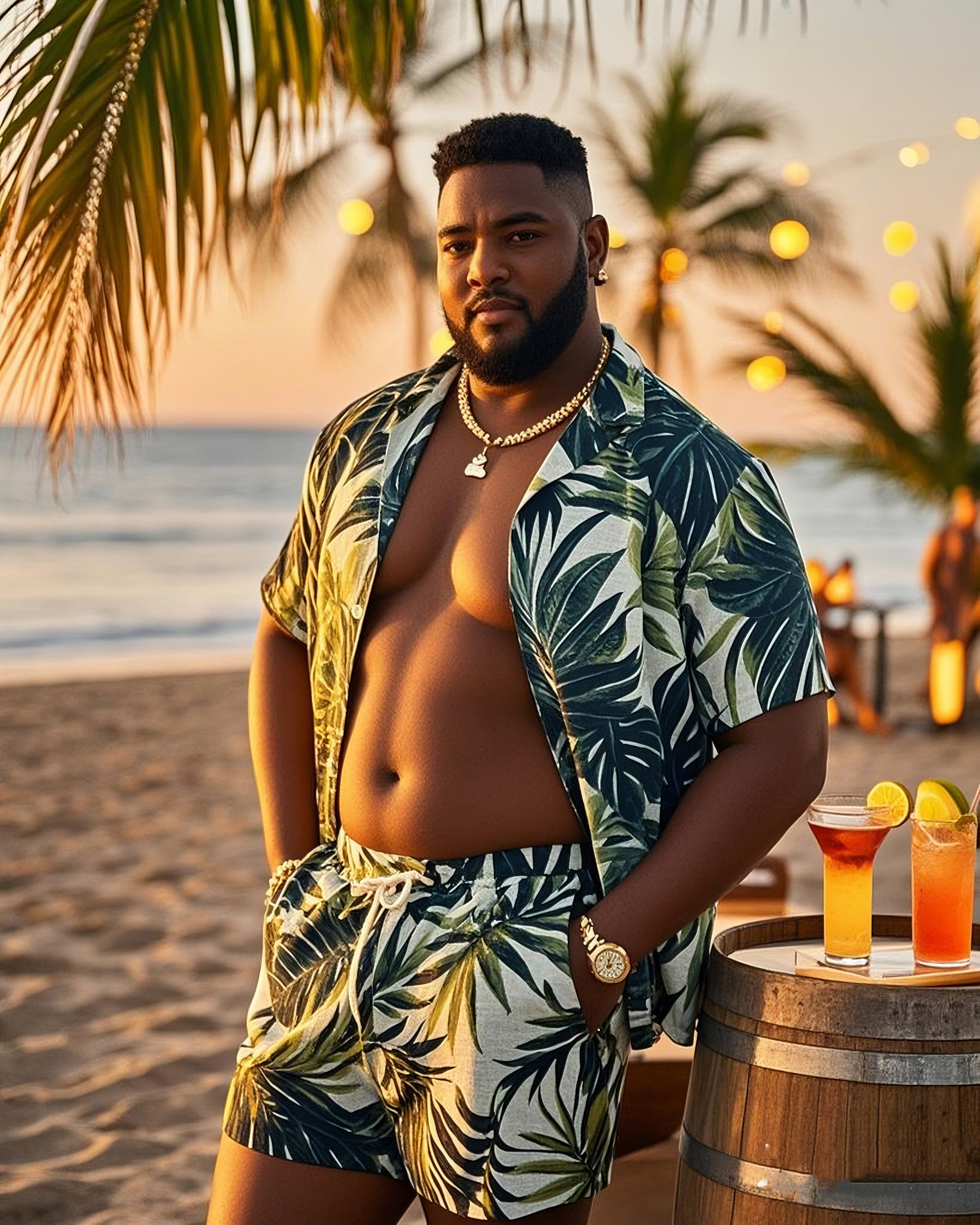 Plus Size Men's Beach Pants Hawaiian Style Short Sleeve Shirt Shorts Suit