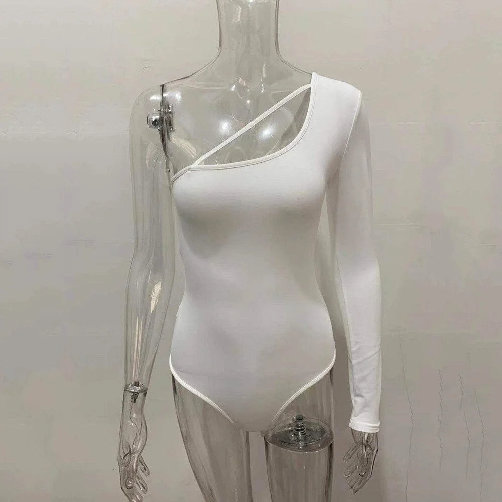 One Shoulder Bodysuit Women Stap Long Sleeve Skinny Bodysuit 2020 Ladies Black Casual Bodysuit Summer Overalls