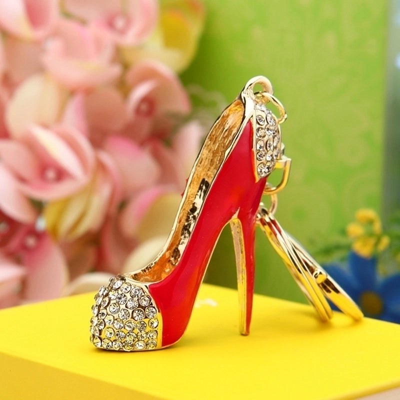 Elegant Lady High Heel Metal Inlay Rhinestones Women’s Bag Pendant Keychain