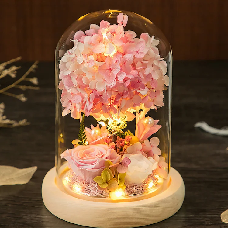 Sakura Tree Wooden Base With Glass Cover Rose Everlasting Flower