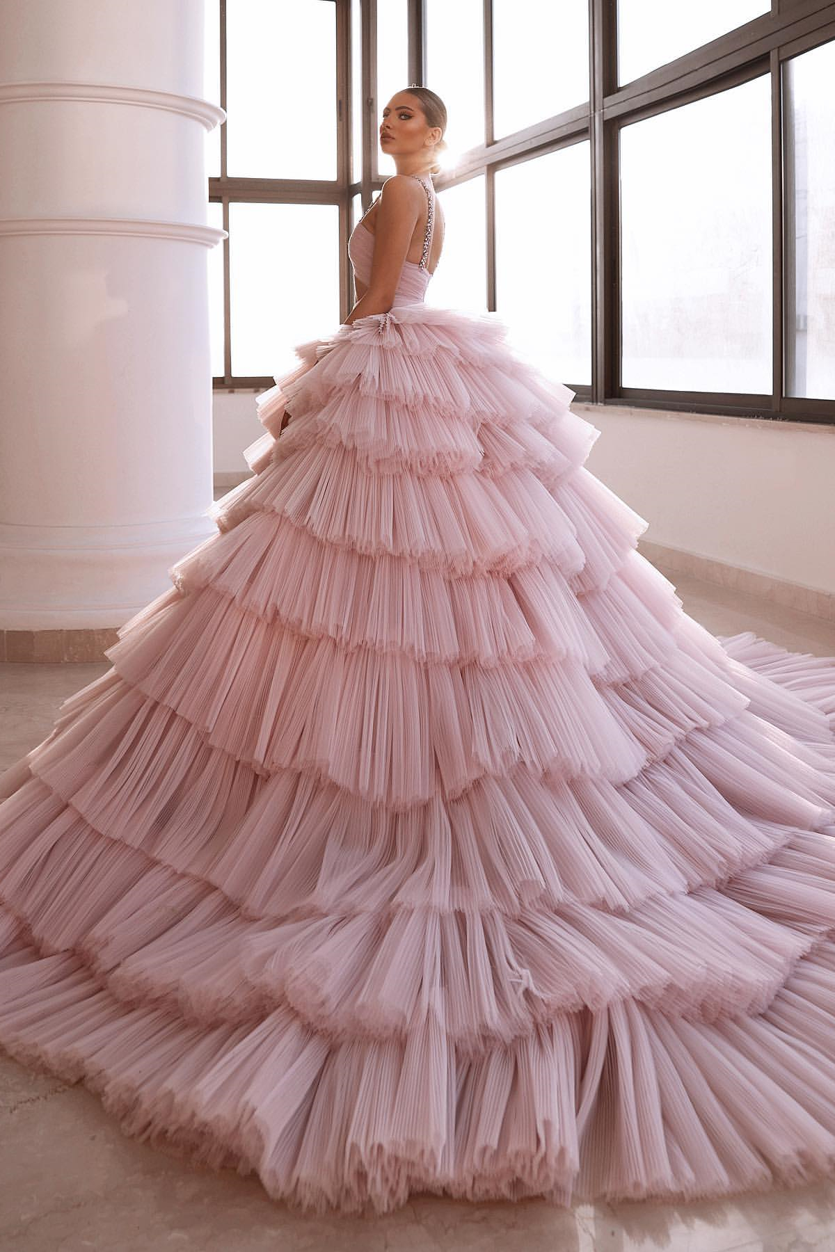Bellasprom Pink V Neck Prom Dress Tulle Layered With Crystals Sleeveless bellasprom-pink-v-neck-prom-dress-tulle-layered-with-crystals-sleeveless