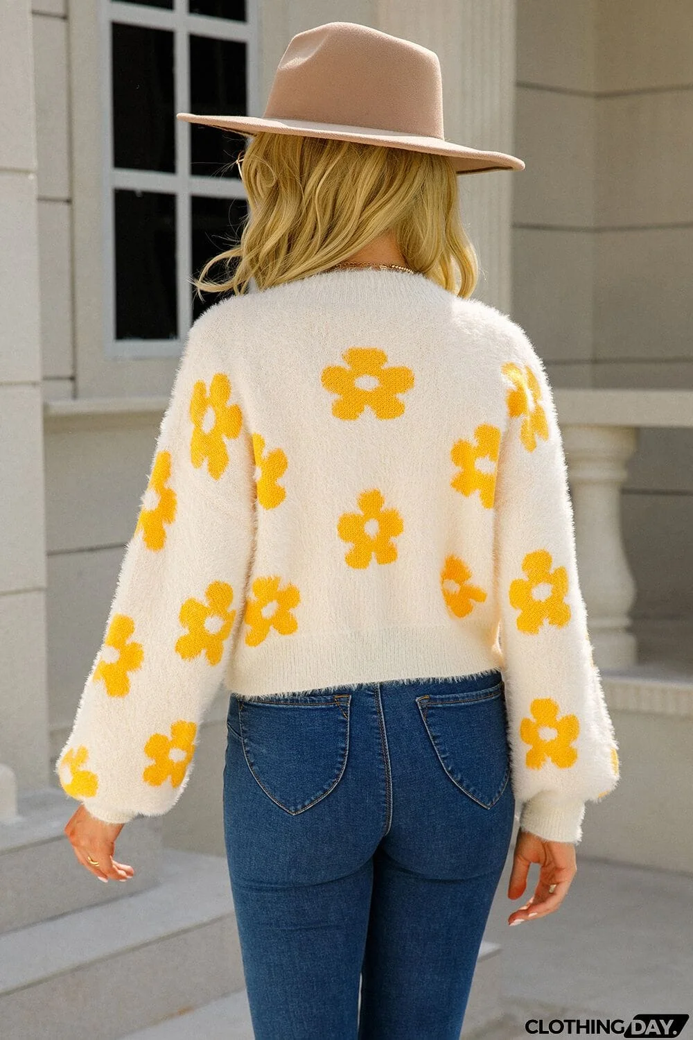 Floral Open Front Fuzzy Cardigan
