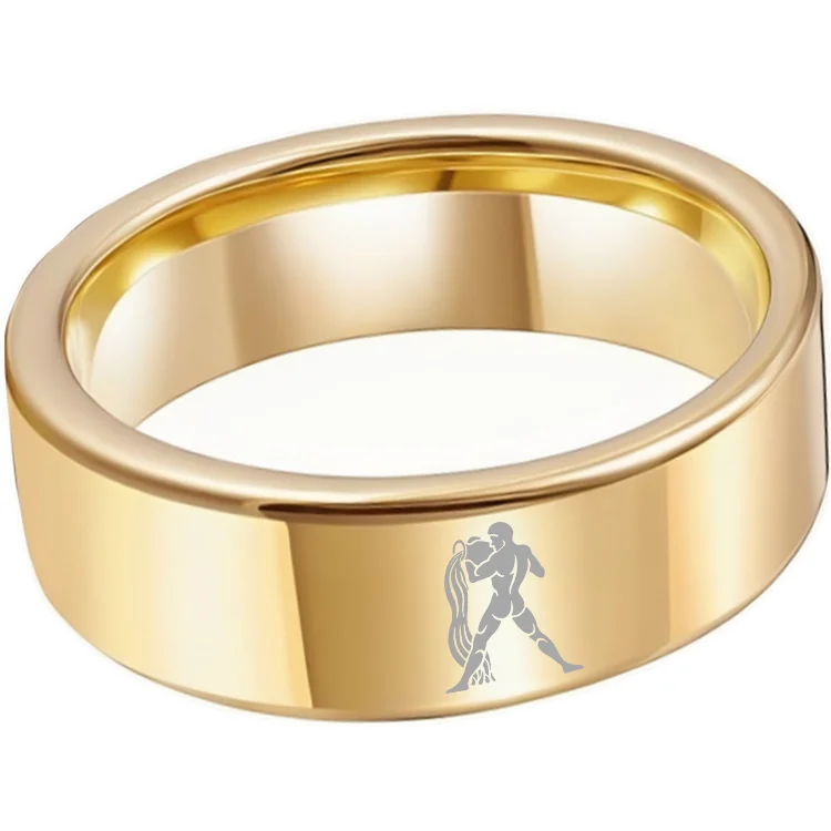 Flat Aquarius Tungsten Wedding Band Tungsten Ring Gold Comfort fit for Womens or Mens 4MM 6MM 8MM