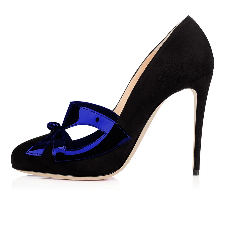Black Suede Low-cut Upper Stiletto Heels Pumps with Bow Vdcoo