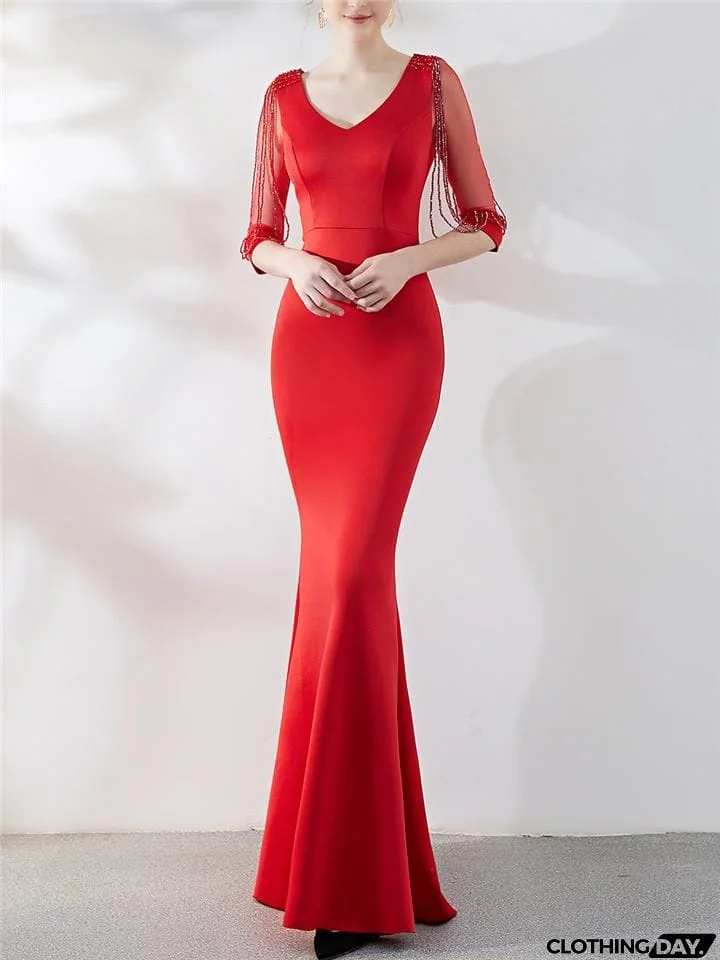 Gorgeous Fitted Waist Mermaid Maxi Vintage Evening Gowns