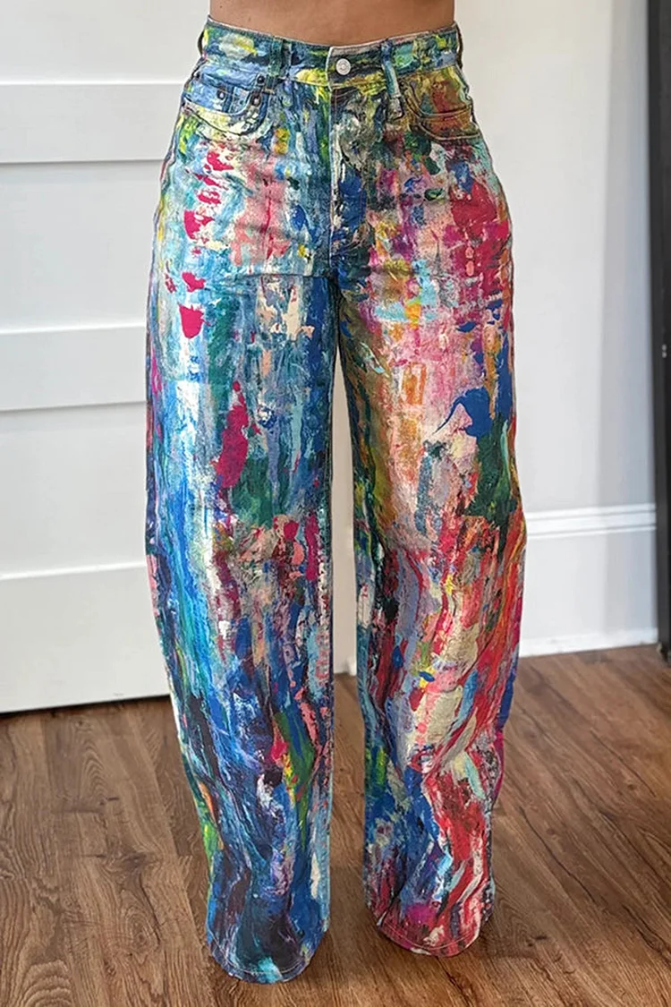 Plus Size Festival Multicolor Graphic Pocket Denim Straight Leg Jeans [Pre-Order] 2024 - Xpluswear