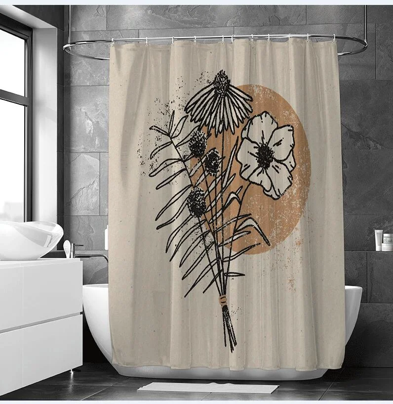 Morandi Simple Strokes Shower Curtain 100% Polyester Simple Korean Style Shower Curtain Bathroom Set Waterproof Shower Curtain