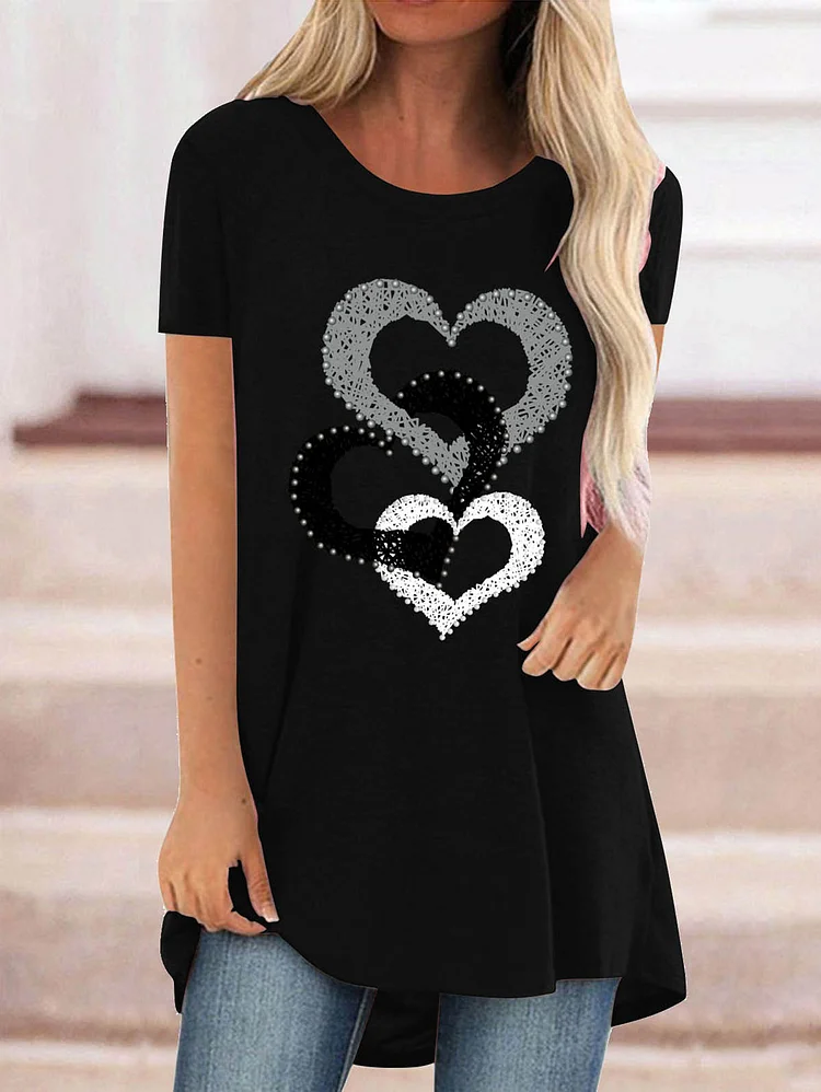 Casual Chain Love Pattern Crew Neck Short Sleeve T-Shirts
