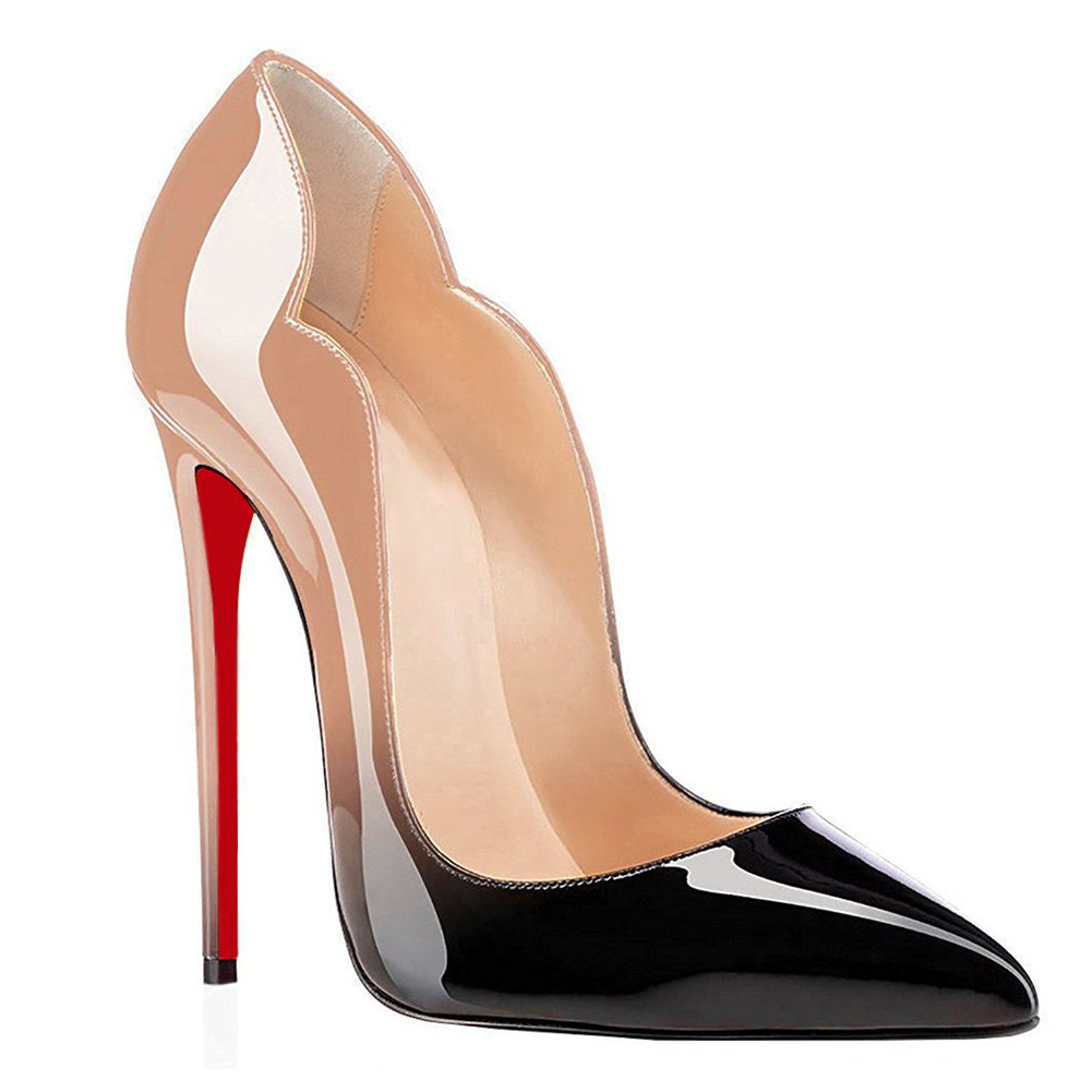 120mm Women's High Heels for Party Wedding Pumps Gradient Color Nude Black-vocosishoes