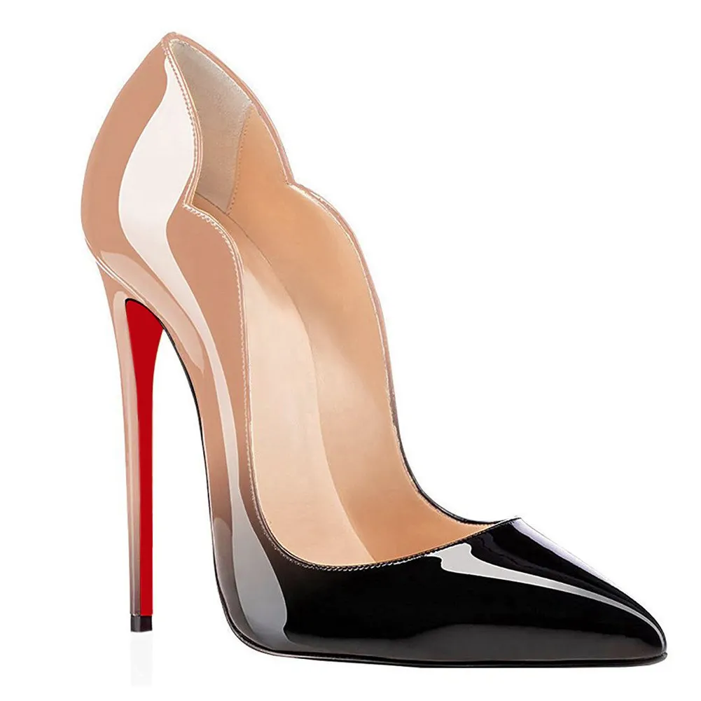 120mm Women's High Heels for Party Wedding Pumps Gradient Color Nude Black-vocosishoes