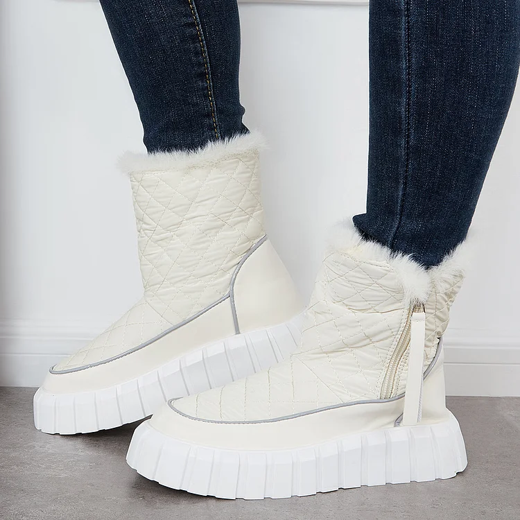 Platform Warm Faux Fur Lined Boots Side Zipper Snow Booties