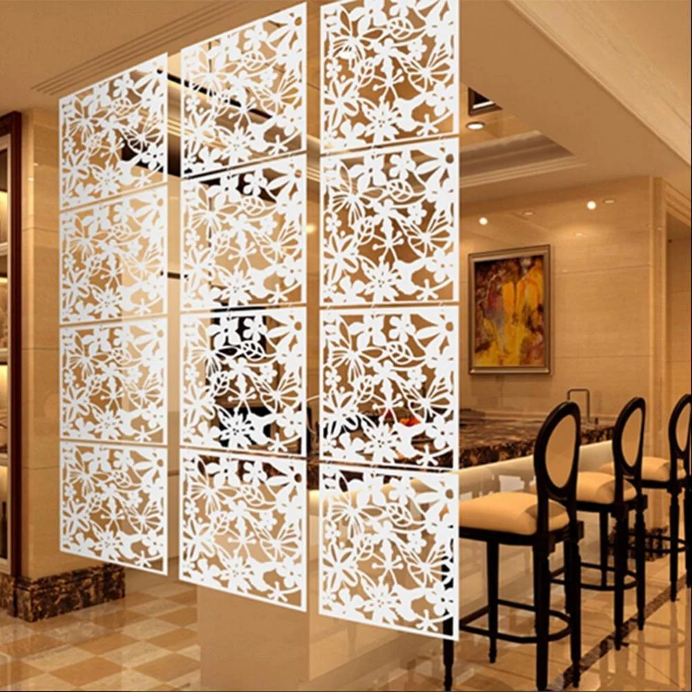 8 Pieces White Bird Flower Hanging Room Divider, Safety PVC Panel Screen, for Living Dining Room Hotel Decoration 1026-1