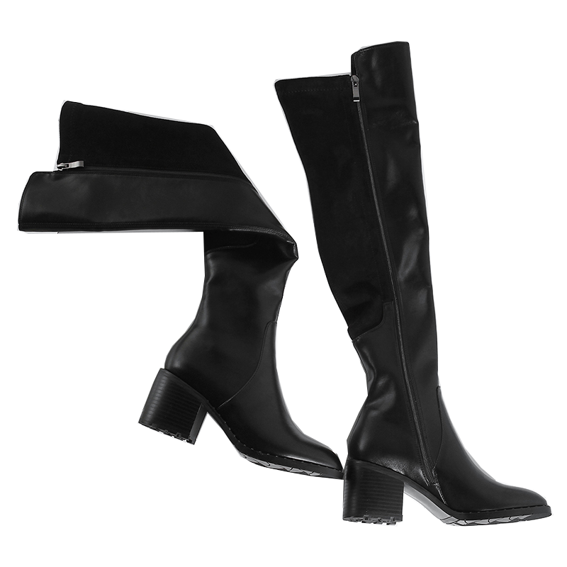 2020 Black Women Boots Genuine Leather Over The Knee Boots 7cm high Heel Autumn Winter Fashion Shoes large size 34-43