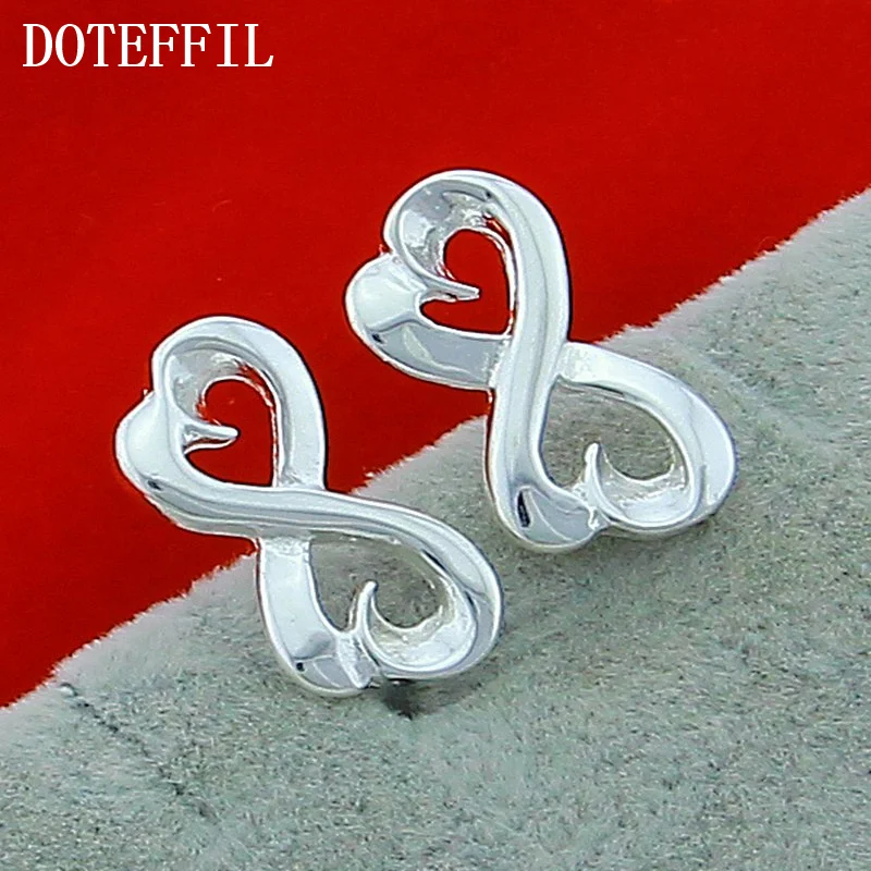 DOTEFFIL 925 Sterling Silver Double Heart Stud Earring For Women Jewelry
