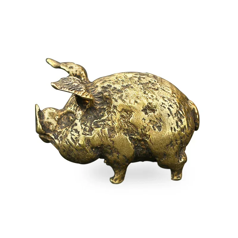 Oocharger Copper Chinese 12 Zodiac Flying Pig Statue Home Decoration Antique Brass Lucky Animal Figurine Small Table Desk Ornaments