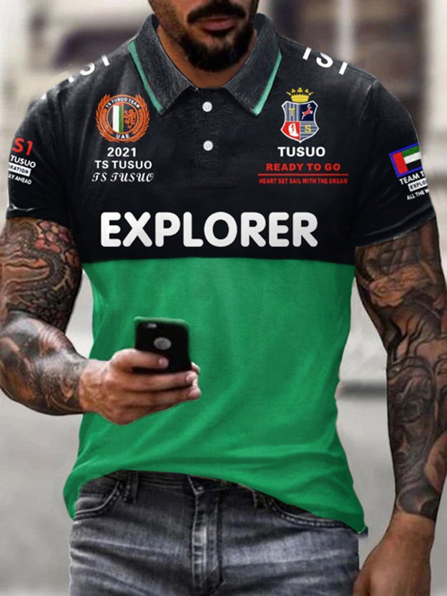 Men's Letter Embroidered Polo Short Sleeve