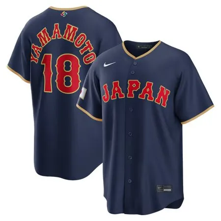Youth Japan Baseball #18 Yoshinobu Yamamoto Navy 2026 World Baseball Classic Road Stadium Jersey