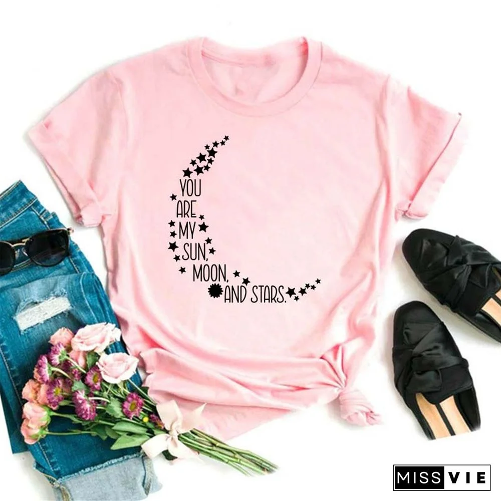 Maycaur Women Harajuku T Shirt New Moon Star Printed T Shirt O-Neck Summer Short Sleeve Tees Women Clothes Graphic T Shirts
