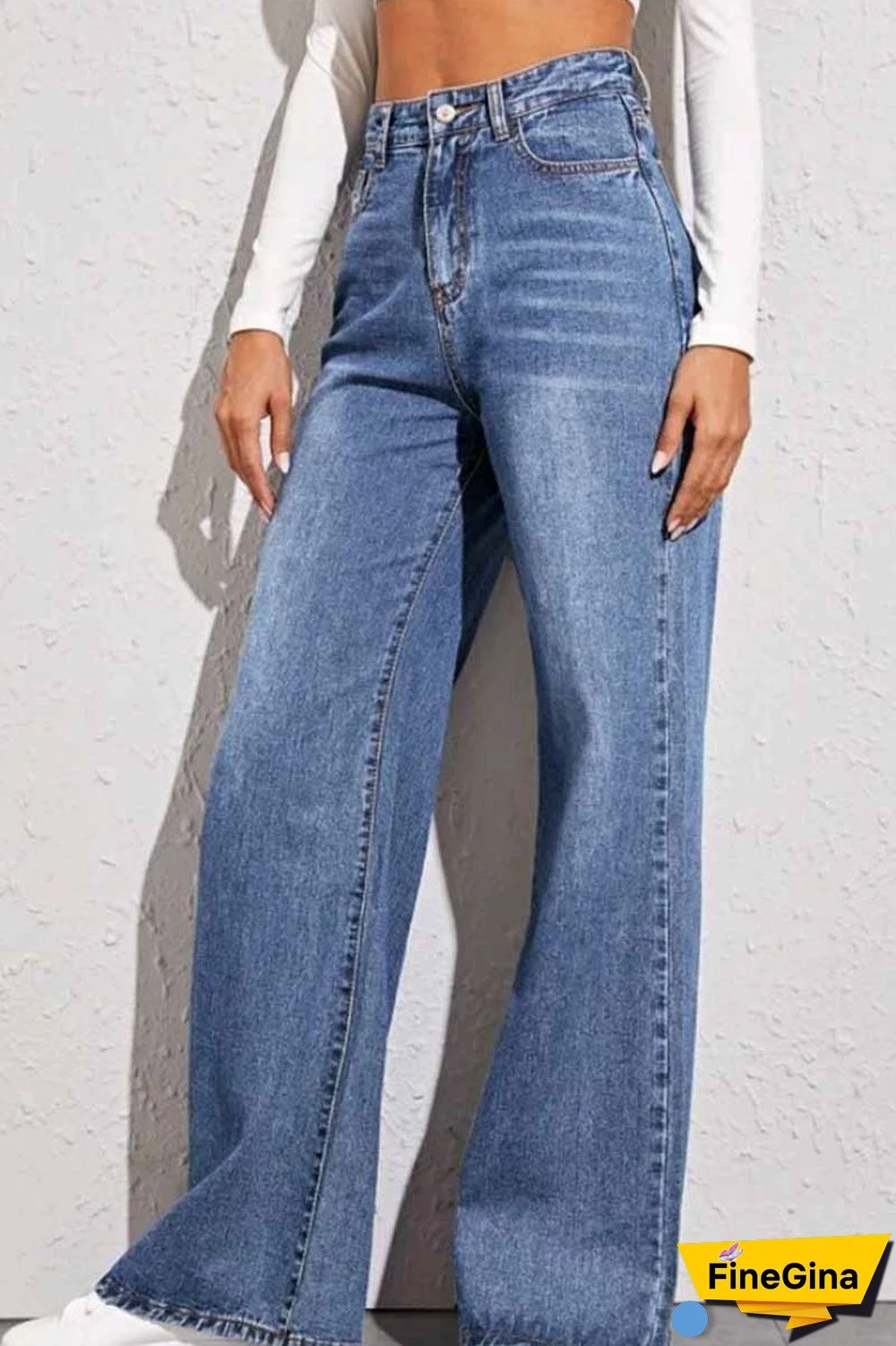 Solid Loose Blue Denim Trousers