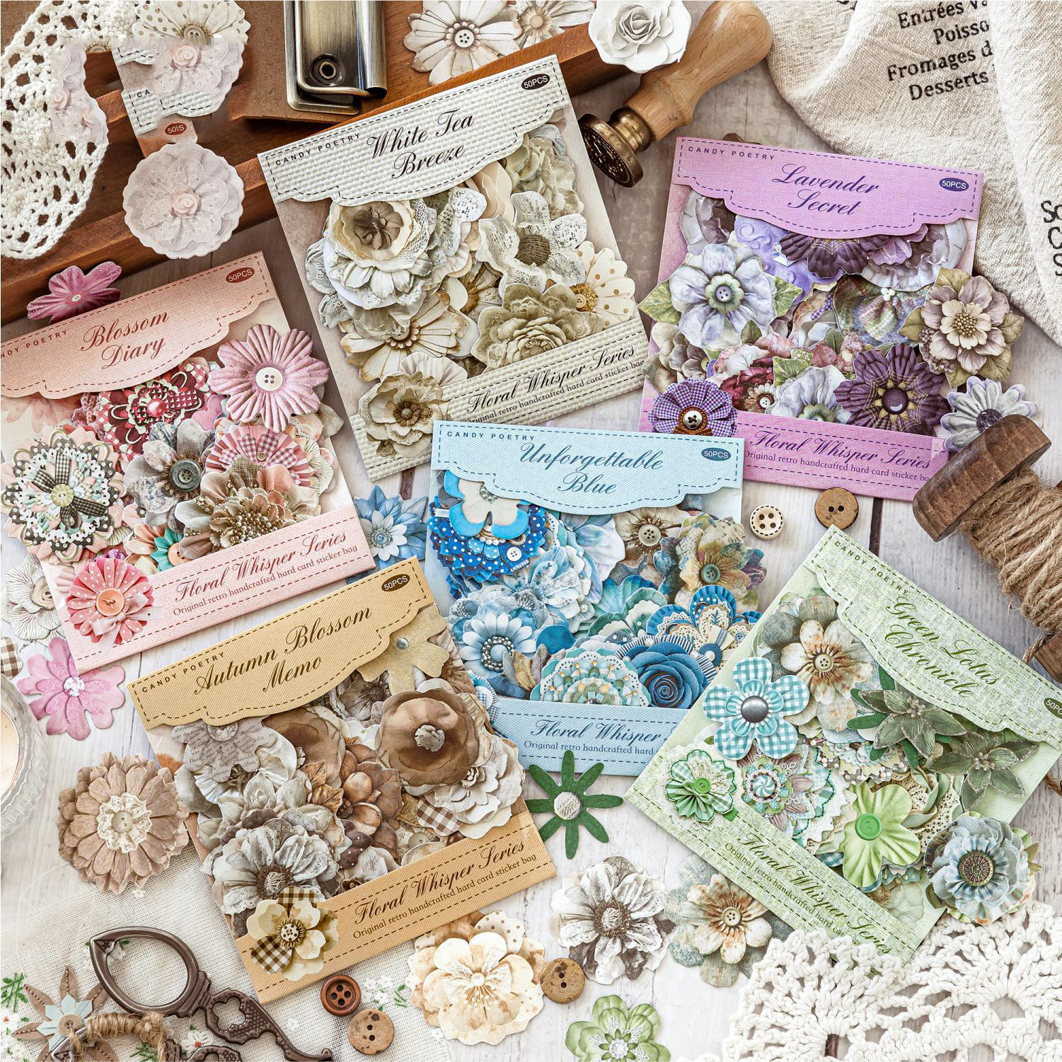 스티커 - 언어 절단 꽃 시리즈 빈티지 플로럴