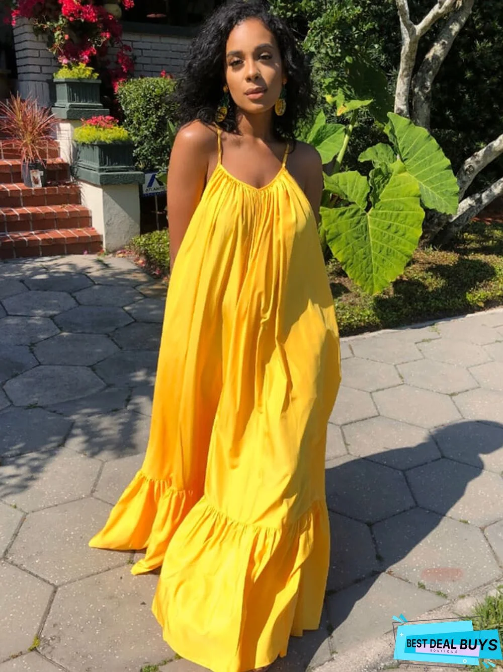 Plus Size Spaghetti Strap Ruffle Beach Maxi Swing Dresses