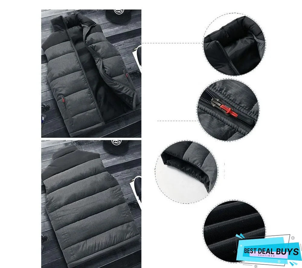 Men Down Vest Men's Warm Thick Coats Jacket and Coats Zipper Multiple Pockets Casual Vests Sleeveless Jacket