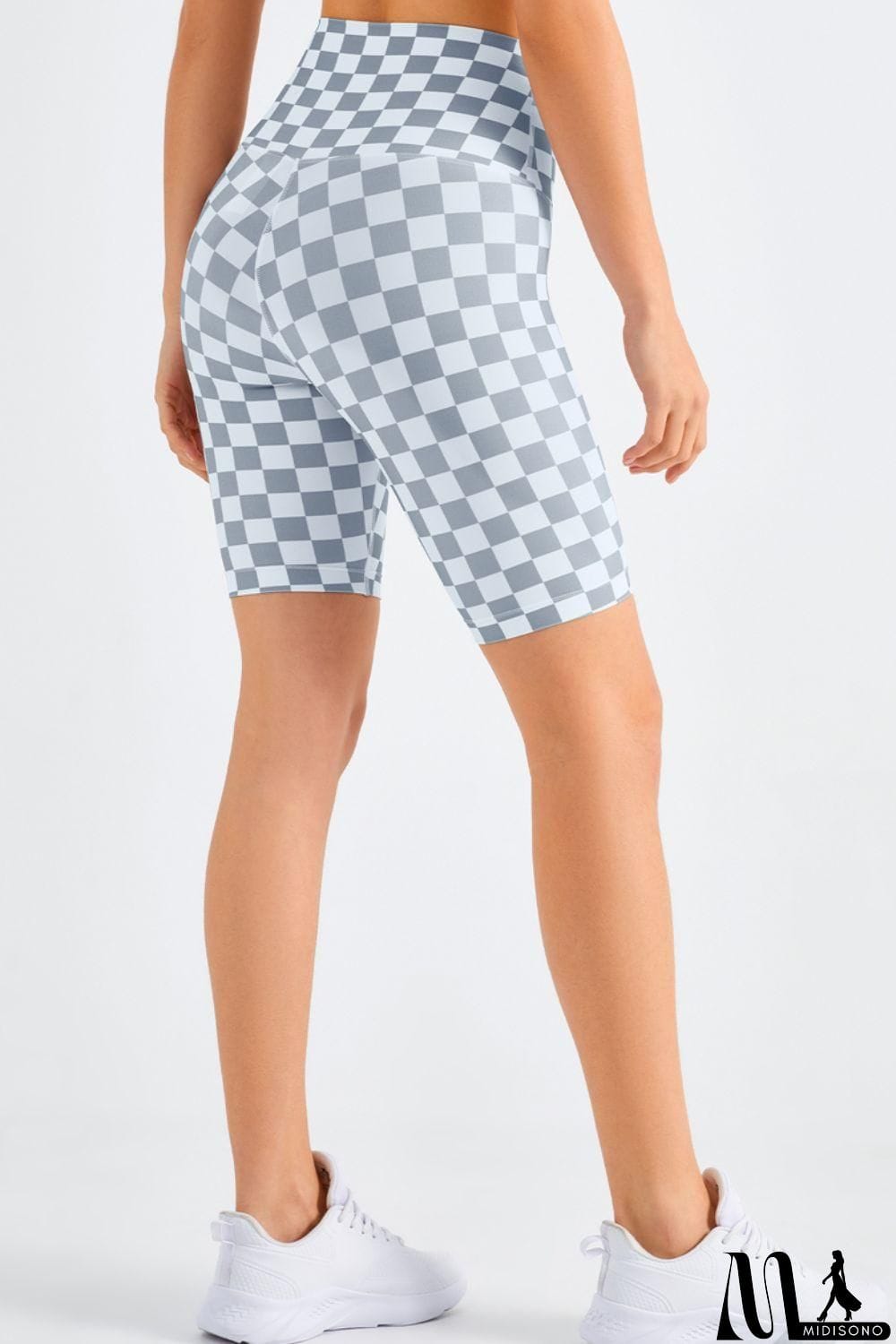 MidiSono - Checkered Wide Waistband Biker Shorts