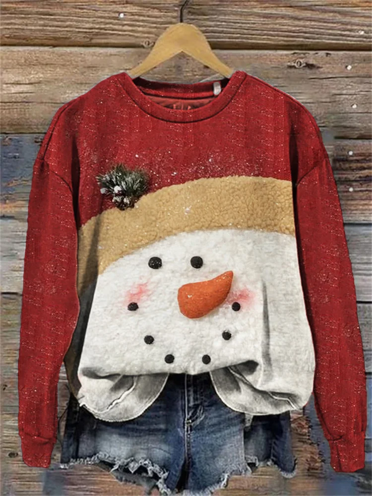 Comstylish Lovely Snowman Contrast Fleece Art Sweatshirt
