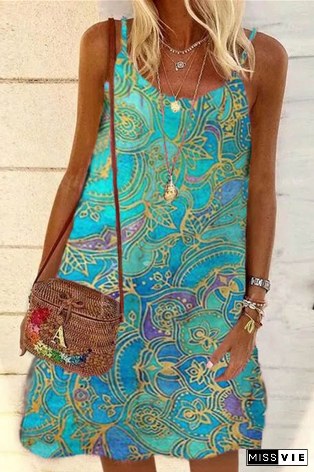 Vintage Pattern Sleeveless Dress