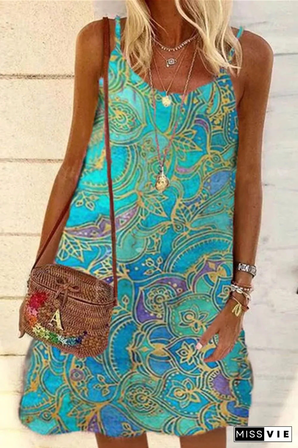 Vintage Pattern Sleeveless Dress