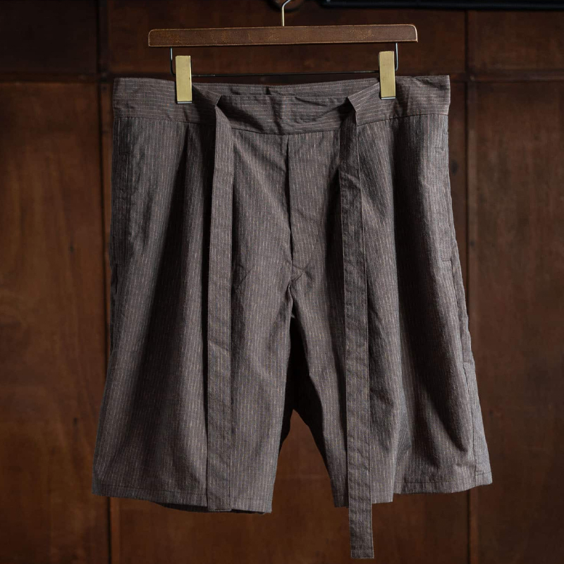 Men's Striped Linen Twill Belted Shorts
