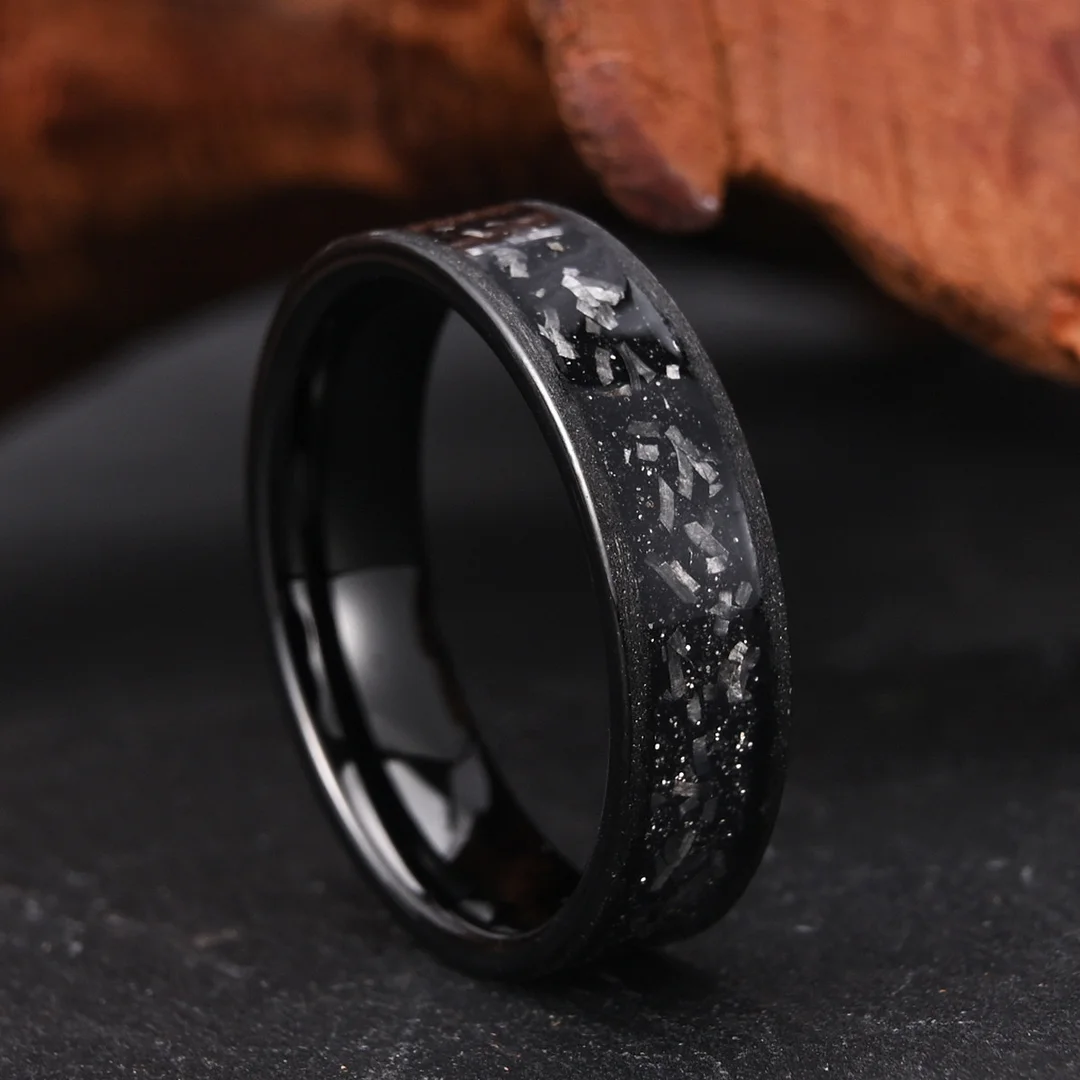 6MM Couple Tungsten Carbide Rings Mens Womens Meteorite-set Electroplated Black Sandblasted Wedding Bands