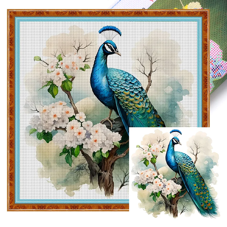 Peacock On Flower Branch 11CT Stamped Cross Stitch 40*40CM