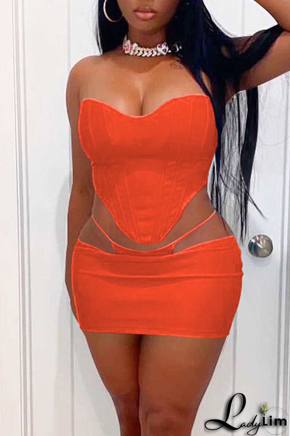 Khaki Sexy Solid Split Joint Asymmetrical Strapless Sleeveless Two Pieces