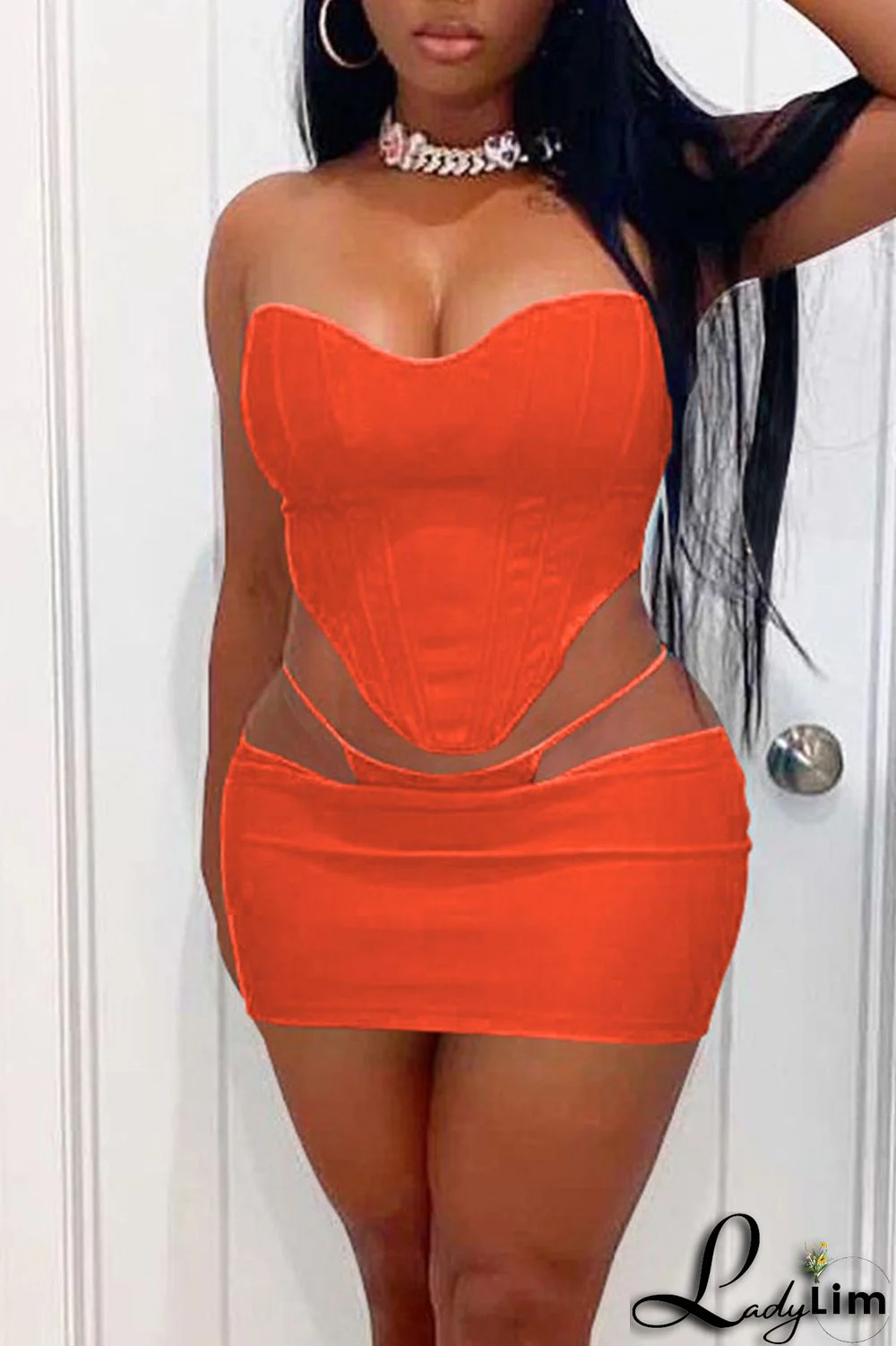 Khaki Sexy Solid Split Joint Asymmetrical Strapless Sleeveless Two Pieces