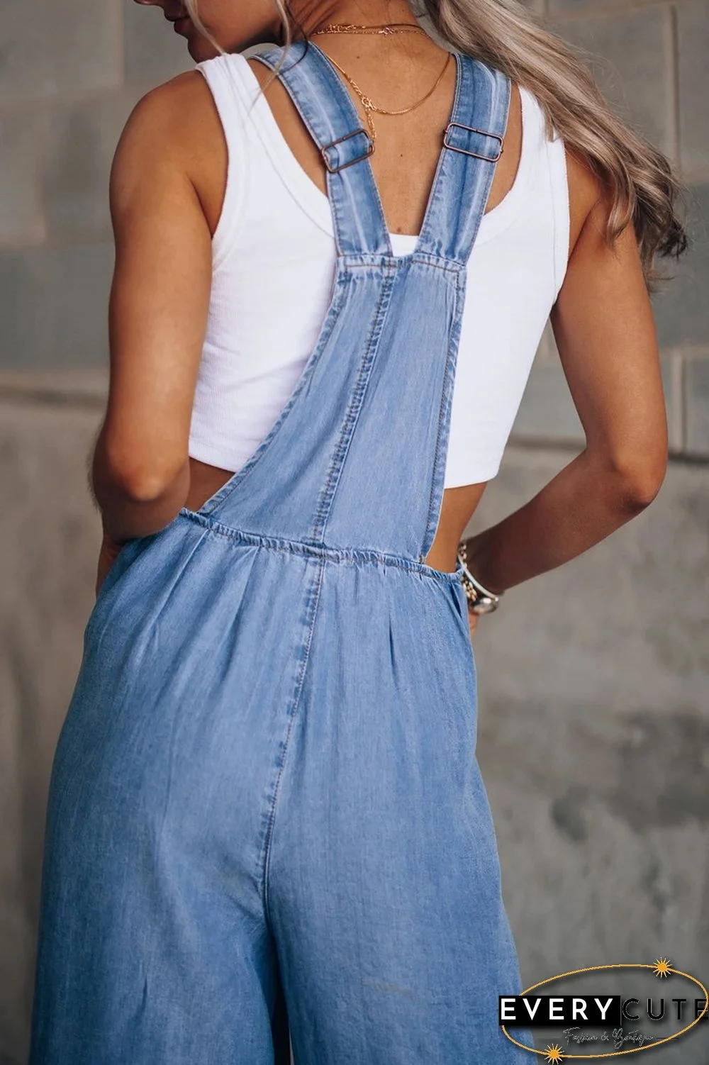 Denim Wide Leg Suspenders Jumpsuit