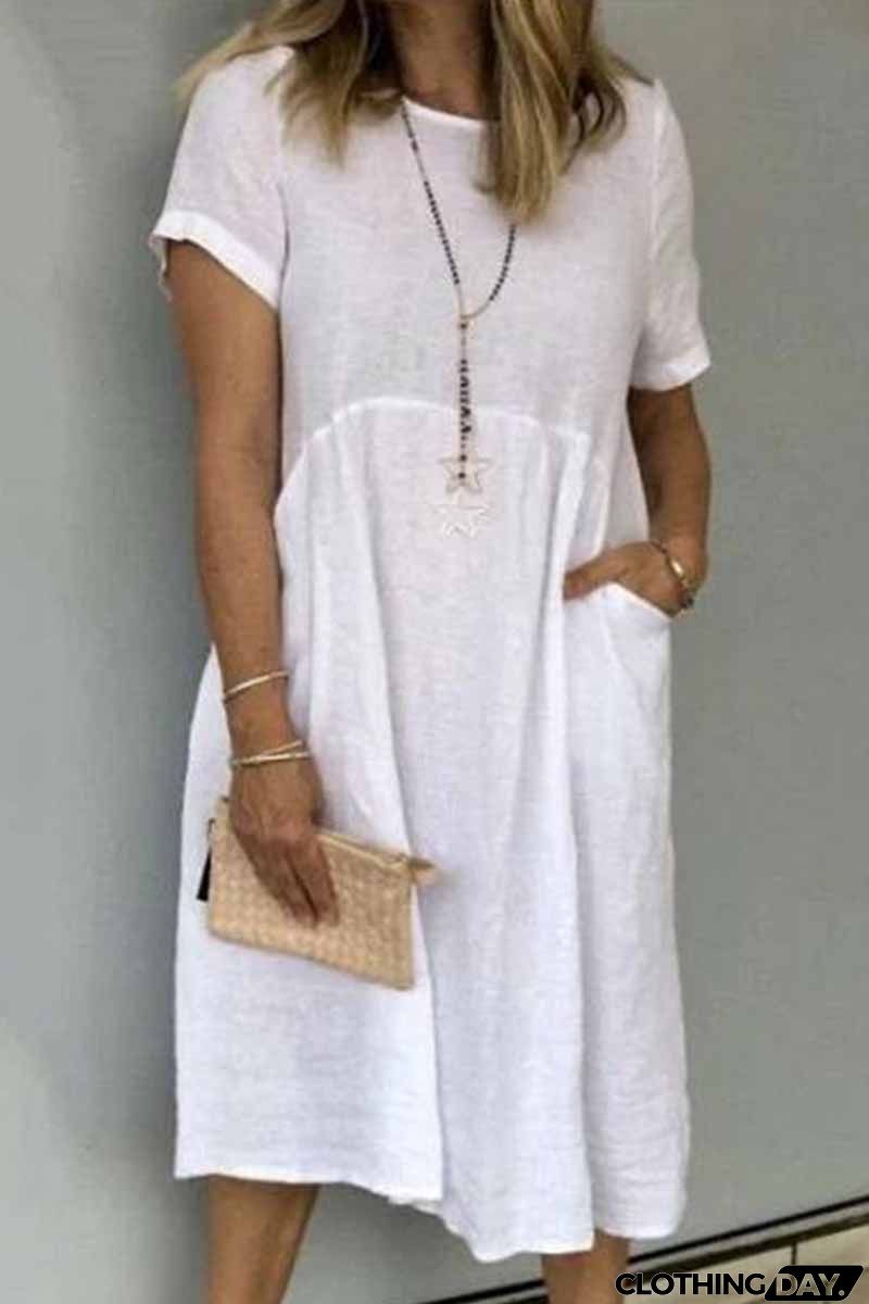 Street Solid Patchwork O Neck Short Sleeve Dress Dresses